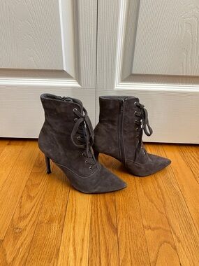 Steve Madden Gray Suede Lace-Up Pointed Ankle Boots